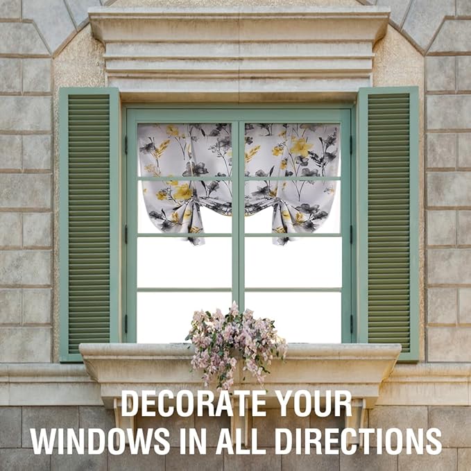 H.VERSAILTEX Tie Up Curtain Double Sided Cattleya Floral Printed Window Valance Balloon Roman Curtain, Rod Pocket 1-Pack, Reversible in Blue/Yellow, W 42 x L 36 - Image 8