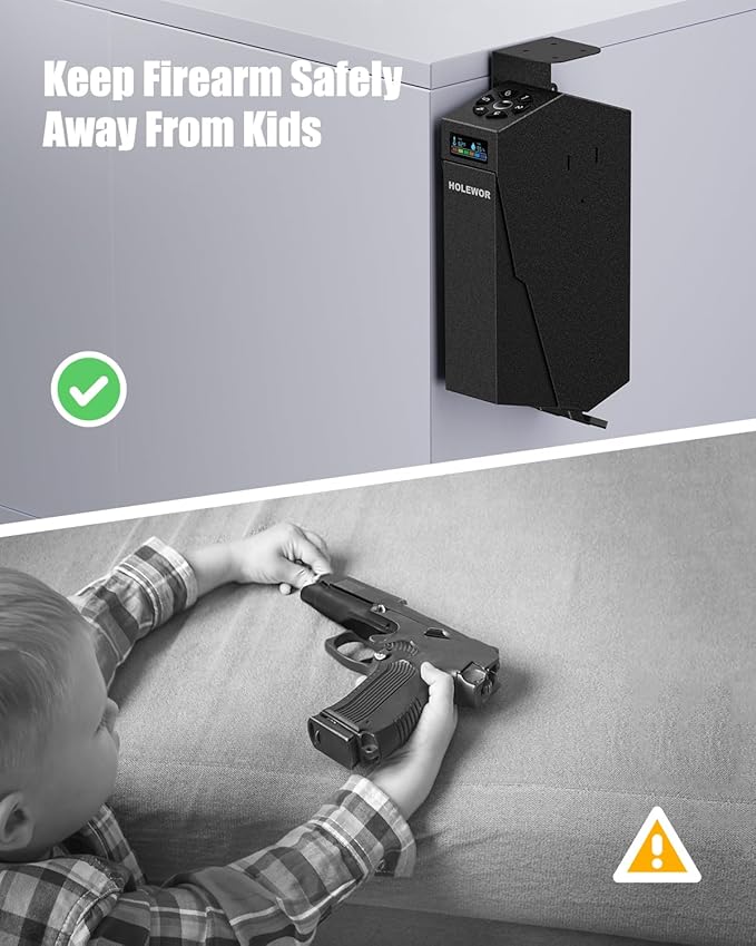 Gun Safe, Biometric Pistol Safe Fingerprint Quick Access Drop Down Handgun Safe Single Mount Pistol Case for Desk Bedside Nightstand - Image 7