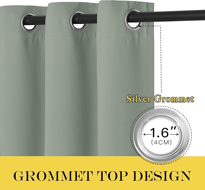 NICETOWN Sage Green Blackout Family Home Curtain - Grommet Thermal Insulated Room Darkening Window Treatment Sound & Light Blocking Drape for Bedroom/Living Room (W52 x L72, 1 Panel) - Image 2