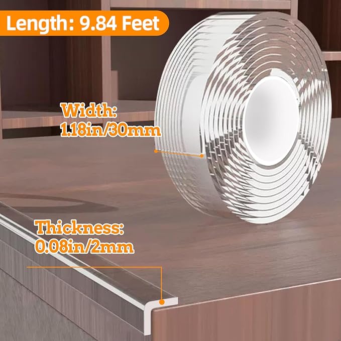 Clear Edge Protector Strip Sharp Edge Wrap Cover Tape,1.18 in x 9.84 FT,Self Adhesive Protective Bumper Guards for Cabinet Door Desk Glass Table Bed Furniture, Kitchen Countertop, Waterproof - Image 2