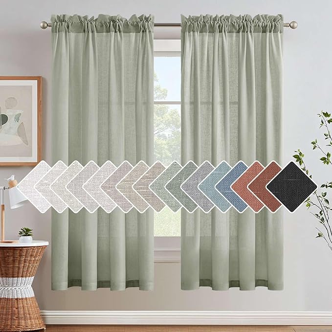 H.VERSAILTEX Linen Curtains Elegant Natural Linen Semi Sheer Curtains Energy Light Filtering Rod Pocket Window Treatments Panels for Living Room (Set of 2, Sea Grass, 52 inch W X 72 inch L) by HVERSAILTEX