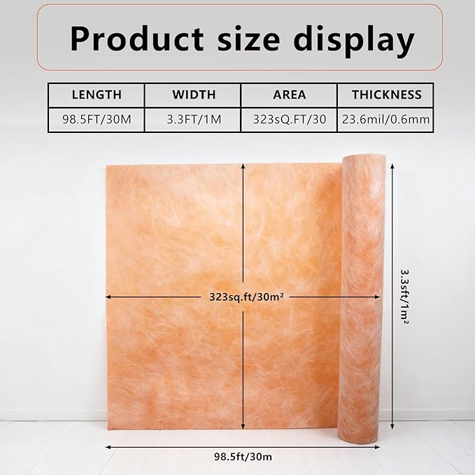 3.3 FT x 98.5 FT Waterproof Membrane for Shower, 23.6 mils Thick Underlayment Waterproof Polyethylene 323 sq ft, Walls Tile Underlayment Fabric for Sauna Bathroom, Bathroom - Image 4