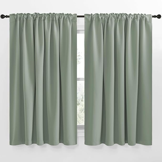 NICETOWN Blackout Curtain Panels Window Draperies - (Greyish Green Color) 62x63 inch, 2 Pieces, Insulating Room Darkening Blackout Drapes for Doorway Shower Bathroom Laundry Room Bifold Door - Image 2