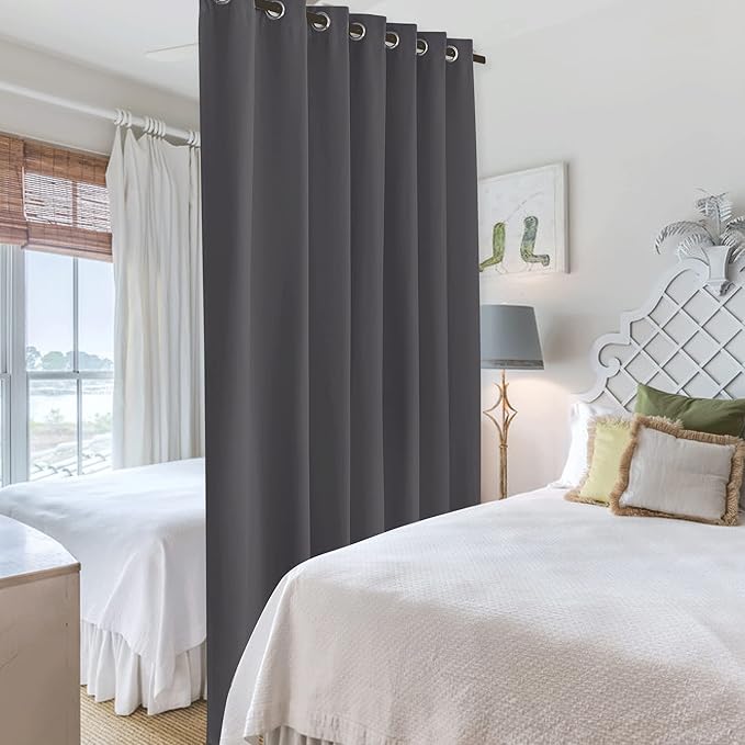 RYB HOME Blackout Room Divider Curtains Privacy Loft Screen Adjustable Ceiling to Floor Curtain & Drapes Partitions for Bedroom Dorm Doorway Bay Window, Wide 100 x Long 84, Grey, 1 Panel - Image 4