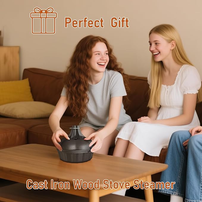 Wood Stove Steamer & Woodstove Steamer Stove Humidifier Cast Iron,2.4 Qt Round Fireplace Humidifier & Simmer Pots with Heart-shaped Vent At The Top Covers (Round-2) - Image 8