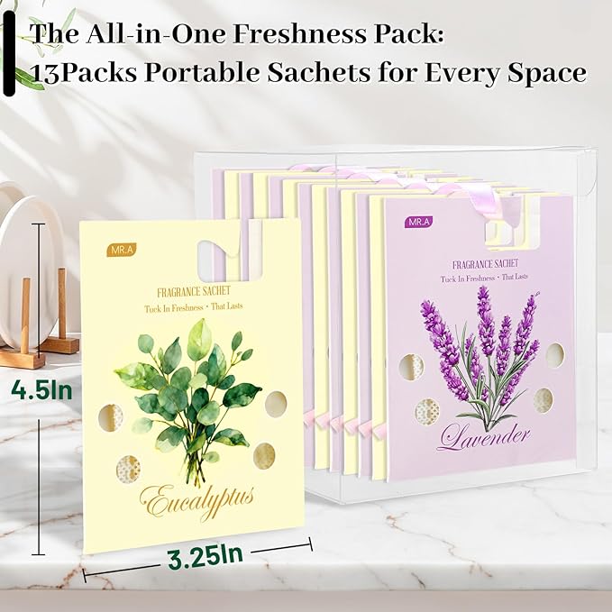 13Packs Lavender Eucalyptus Scented Sachet Bags, Fragrance Sachet Bags for Drawers and Closets, Air Fresheners for Car and Home, Closet Deodorizer Scented Drawer Fresheners for Dresser - Image 5