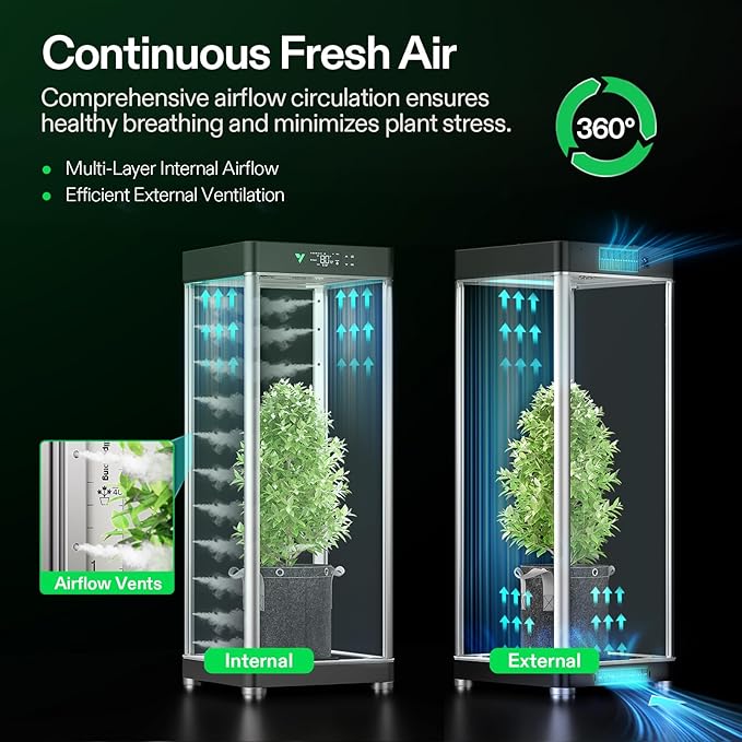 VGrow All-in-One Smart Grow Box, Professional System with Samsung LM301H EVO Grow Light, Advanced Circulation & Ventilation System, Irrigation, Nutrient, Magnetic Window for Indoor Hydroponics - Image 4