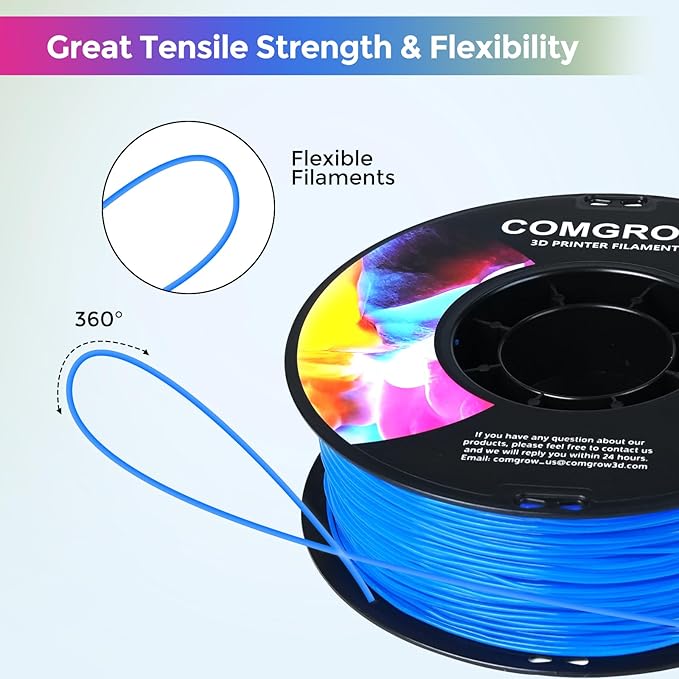 Comgrow TPU Filament 1.75, 3D Printing Filament, Flexible 3D Printer Filament, 95A Soft 3D Printing Filament fit Most 3D Printers Dimensional Accuracy +/- 0.02mm Filament TPU Blue 1kg (2.2lbs) - Image 4