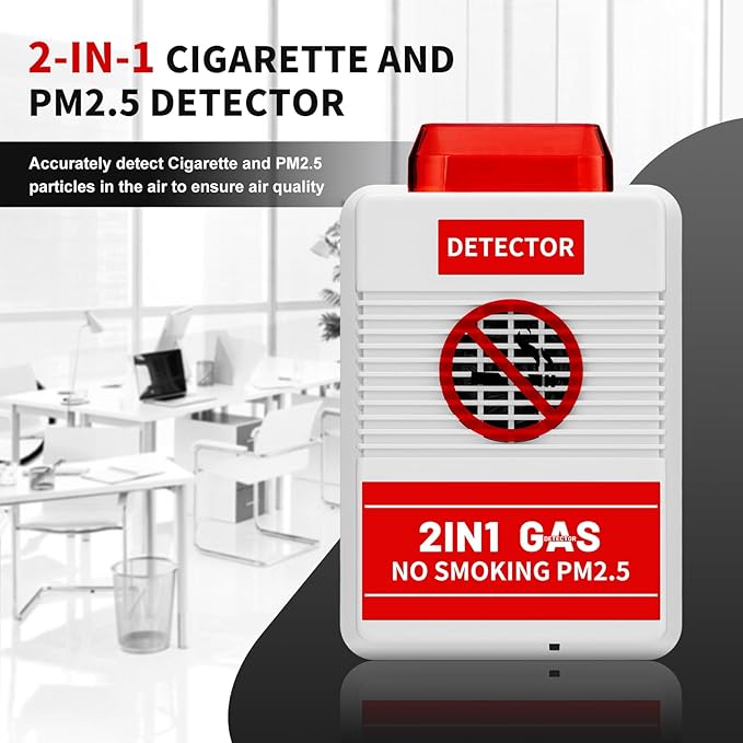 2-in-1 Smart Air Quality Monitor with Remote Control - Cigarette Smoking & PM2.5 Detector for Office/Public Spaces, Voice Alert System & Real-Time Environmental Monitoring - Image 2