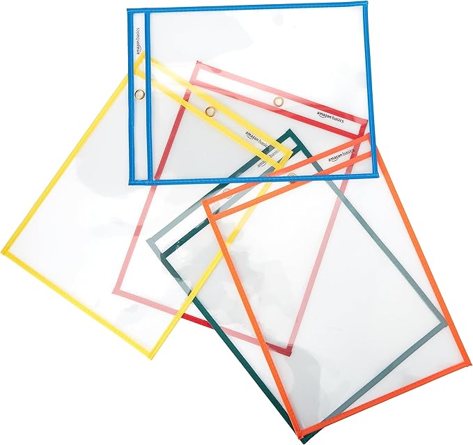 Amazon Basics Heavy Duty Dry Erase Job Ticket Holders, Document Protectors with Clear Plastic Film and Multicolored Fabric Edge, 8.5" x 11", Pack of 25 - Image 4