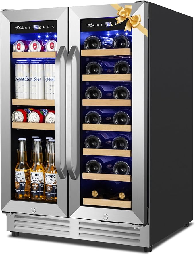Wine and Beverage Refrigerator Upgraded, 24 Inch Beverage Refrigerator Cooler Dual Zone with Glass Door, Under Counter or Freestanding Beverage Fridge with Large Capacity, Advanced Cooling System by Velieta-SpecialistinFridge