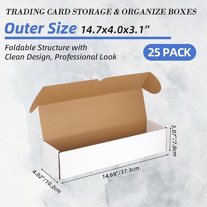 EXYGLO Trading Card Storage Box 25 Pack 700 Count 20pt, 14.2x3.8x2.9 Inch White Cardboard Card Boxes for TCG/MTG/Sport Cards, Fit 3.6x2.6 Sleeves Shipping or Storing, 17500 Max Capacity in Total - Image 2