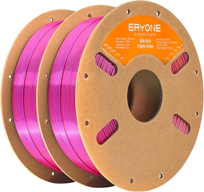 ERYONE Silk Tri Color PLA Filament 3D Printer 1.75mm +/- 0.03mm, Multicolor Filament Tricolor PLA Bundle 2KG Cardboard Spool, Red Yellow Blue by ERYONE