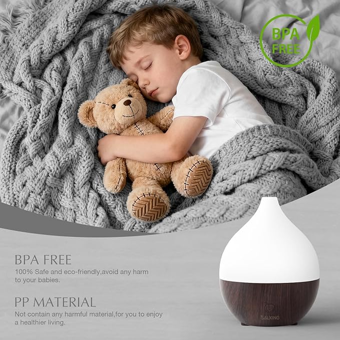 SALKING Essential Oil Diffuser, 100ml Small Aromatherapy Diffuser for Essential Oils, Auto Shut-Off Ultrasonic Diffusers, Cool Mist Humidifier with Warm White Lights, for Office Home (Dark) - Image 6