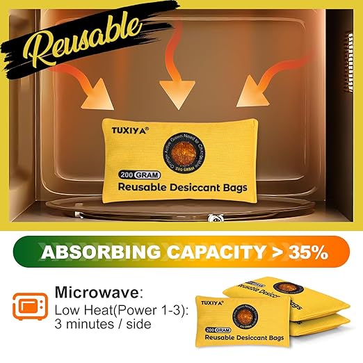 12Pack (200g Each) Rechargeable Silica Gel Desiccant Packets,Color-Indicating Desiccant Packs for Storage.Moisture Absorbers for Storage Bins,Suitcases,Safe,3D Filaments,Wet Zones and Cars - Image 4