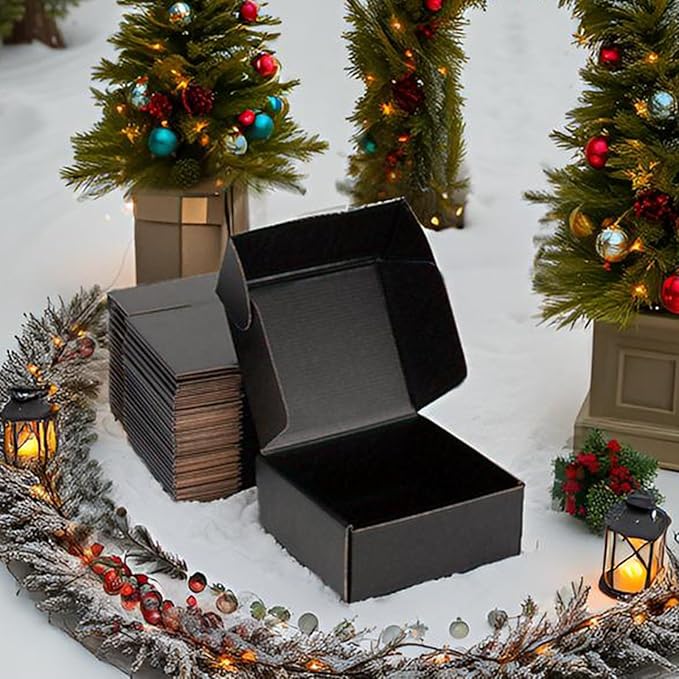 Small Shipping Boxes 8x8x3 Inch (25 Pack) - Sturdy Black Corrugated Cardboard Boxes for Small Business, Ecommerce, Mailing & Packaging | Recyclable Gift & Storage Boxes - Image 6