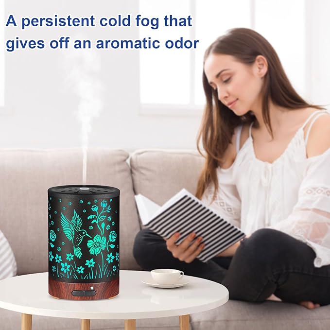 Essential Oil Diffuser- Aromatherapy Diffuser with7 Colors Light and Auto-Off for Women Metal Cool Mist Humidifier for Home and Office for Mom Women（Hummingbird） - Image 4