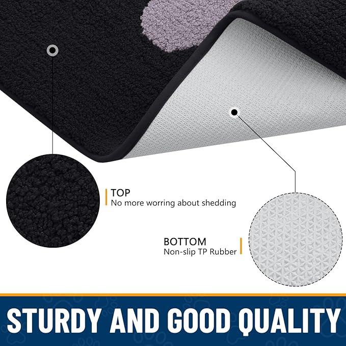 Smiry Dog Door Mat for Muddy Paws, Absorbs Moisture and Dirt, Low-Profile Entryway Mat with Non-Slip Backing, Entry Indoor Outdoor Doormat for Inside Floor (70x24 Inches, Black and Grey, Paw) - Image 6