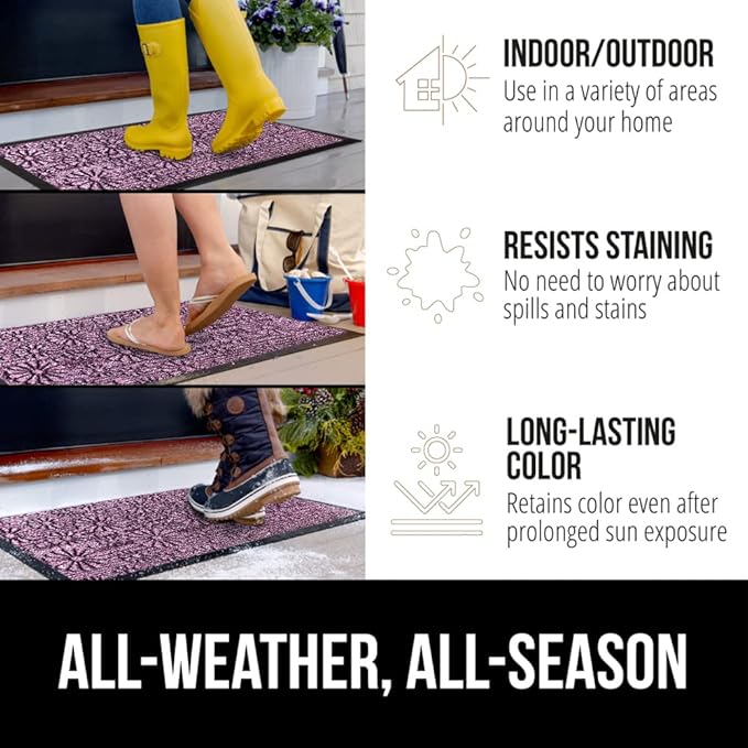 GORILLA GRIP 100% Waterproof All-Season WeatherMax Doormat, Durable Natural Rubber, Stain and Fade Resistant, Low Profile, Indoor Outdoor Door Mats, Easy Clean Entry Mat, 17x29, Purple Confetti Daisy - Image 3