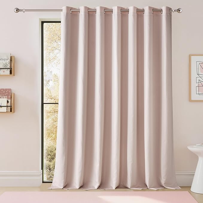 NICETOWN Thermal Insulated 100% Blackout Drape, Pink, 1 PC, 100" x 84", Noise Reducing Performance Grommet Slider Satin Curtain Panel with Black Lining for Large Window by NICETOWN