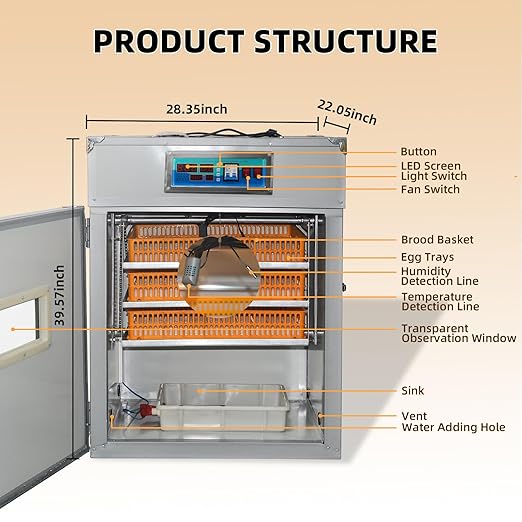 XKV 264 Egg Incubator with Automatic Egg Turning,Temperature Control and Humidity Control,Hatching Eggs,Chicken,Ducks,Poultry,Industrial Brooding Machine Chicken Incubator for Farm,Lab,Home,Indoor - Image 2