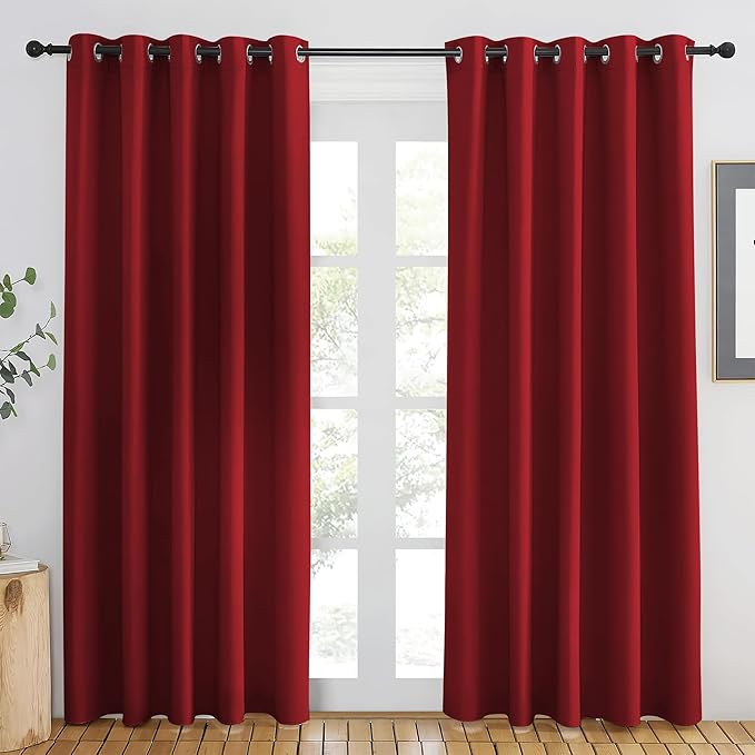 NICETOWN Burgundy Red Blackout Curtains 84 inch Length, Grommet Top Room Darkening Drapes for Bedroom Living Room, Light Blocking Window Covering for Privacy (W66 x L84 Inch, 1 Panel) by NICETOWN