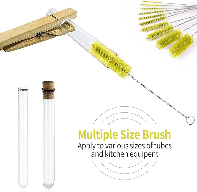CiaraQ Bottle Cleaning Brushes, 8 Inch Nylon Tube Brush Set, Cleaner for Narrow Neck Bottles Cups with Hook, Set of 10pcs. - Image 5