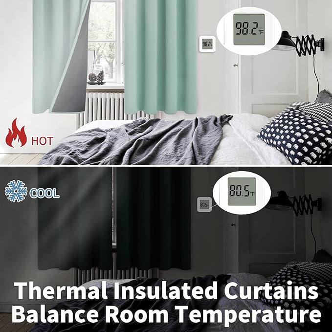 BGment Thermal Insulated 100% Blackout Curtains for Bedroom with Black Liner, Double Layer Full Room Darkening Noise Reducing Grommet Curtain (38 x 63 Inch, Frosty Green, 2 Panels) - Image 4
