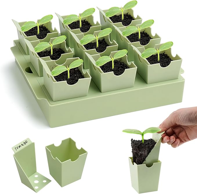 Seed Starter Tray, Dual-Purpose Handles for Transplanting & Labeling, 9 Deep 2.3 in Cells, Extra-Thick Reusable Germination Kit, for Indoor, Outdoor & Greenhouse Use by GreenBazzar