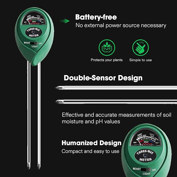 VIVOSUN Soil Tester, 3-in-1 Plant Moisture Meter Light and PH Tester for Home, Garden, Lawn, Farm, Indoor and Outdoor Use, Promote Plants Healthy Growth - Image 3