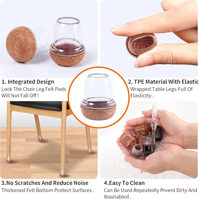 Ezprotekt 24 Pcs Small Clear Silicone Chair Leg Floor Protectors for Hardwood Floors, Chair Leg Caps Covers, Floor Protectors for Chair, Bar Stool Leg Protectors Round (S Fit: 3/5" to 3/4", 15-19mm) - Image 3