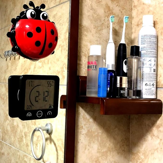 Waterproof Bathroom Wall Clock and Timer, Digital Water Resistant Hanging Timer for Shower, Large Display Kitchen Cooking Countdown Timers, Mirror Suction Clock with Temperature Humidity Meter (Black) - Image 4