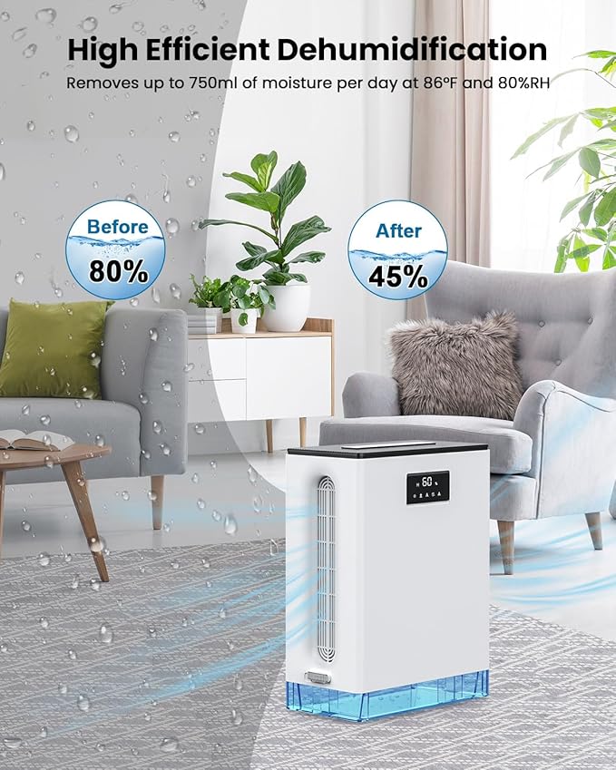 BIZEWO Dehumidifier for Home, (980 sq.ft) Queit Dehumidifiers for Bathroom, Basement, RV with 101 oz Water Tank, 2 Modes, Auto Defrost, Auto Shut Off, Timers, 7 Colors Ambient Light - Image 3
