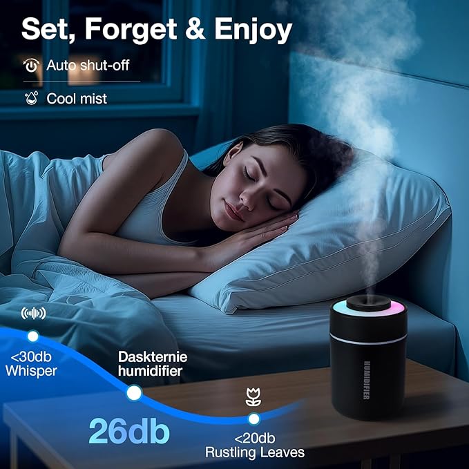 Portable Mini Humidifier, 180ml USB Cool Mist Small Humidifiers for Bedroom, Personal Desktop Humidification for Car Office Travel & Indoor Plants(Black) - Image 7