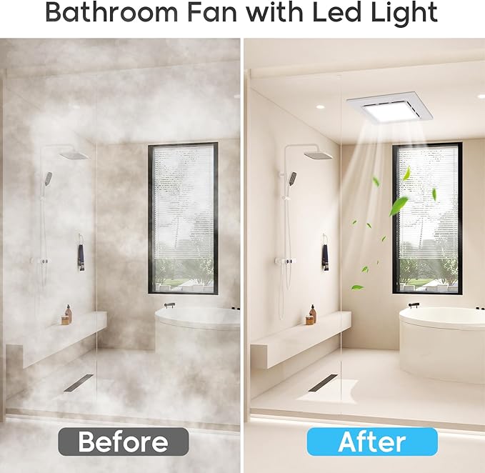 12" Bathroom Exhaust Fan with Light Ultra Quiet Ventilation Fan Combo 1.0 Sone 145CFM 10"x10" Mount (metal) - Image 3