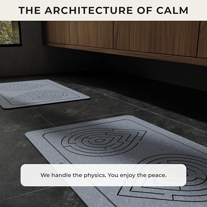 Stone Bath Mat Set (2 Pack) [3D Rapid-Dry Texture] – Diatomaceous Earth Mats for Bathroom & Stone Kitchen Drying Mat – Non Slip, Absorbent System – Zen Ash 23.6 x 15.3 in - Image 5