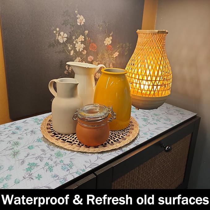 Blue and Green Floral Shelf Liners Non Adhesive and 12IN x 20FT Strong Non-Slip Shelf and Drawer Liners for Kitchen Cabinet Wire Fridge, Waterproof Shelf Drawer Liner,Easy to Clean - Image 9