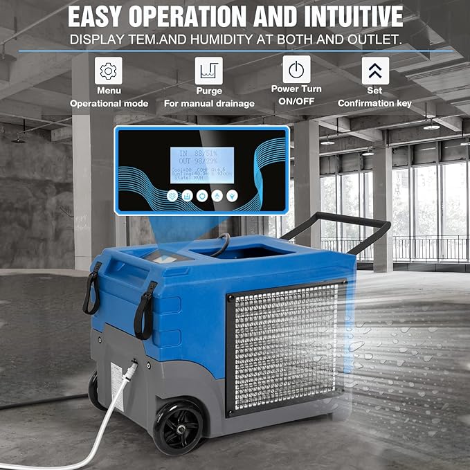 Mounto MOUNTO 268Pints LGR Commercial Compact Dehumidifier with Pump and Drain Hose, LGR Portable Dehumidifier with wheels for Home, Basements, Garages, and Job Sites (Blue) - Image 4