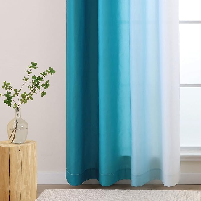 L.Z.E Teal and White Ombre Privacy Curtains 84 Inches Long 2 Panels Set Teal Green Light Filtering Non-See-Through Curtains & Drapes for Living Room Nursery Elegrant Window Treatment Grommet Top - Image 5