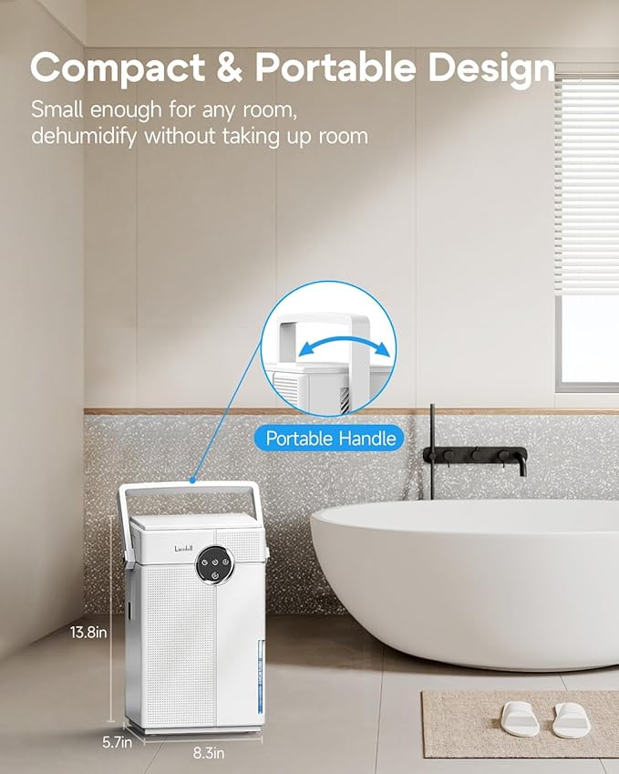 Small Dehumidifier with Drain Hose, Portable Dehumidifier for Bathroom, 118oz Dehumidifiers for Home 800 sq ft with 7 Colorful Light, Quiet Dehumidifiers for Bedroom RV Closet Basement,White - Image 9