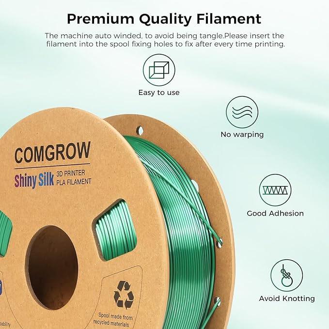Comgrow Silk PLA 3D Printer Filament, Dual Color 2 in 1 Black and Green, 3D Printing PLA Filament 1.75mm, Dimensional Accuracy +/- 0.02 mm, 1KG Spool, Coextrusion Shiny Silk 3D Filament - Image 2
