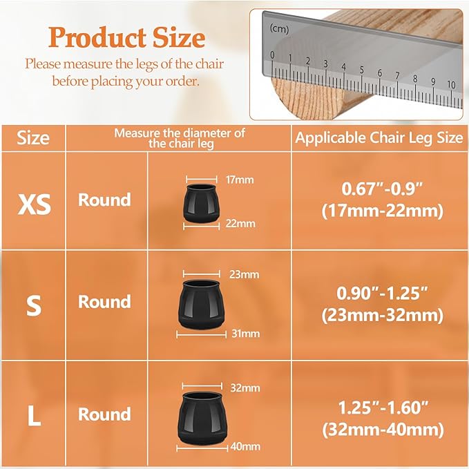 36pcs Round Chair Leg Floor Protectors, Felt Pads Chair Leg Protectors for Hardwood Floors, Silicone Furniture Feet Cups Covers Felt Pads, Prevents Scratches & Reduce Noise, Black, Large - Image 2
