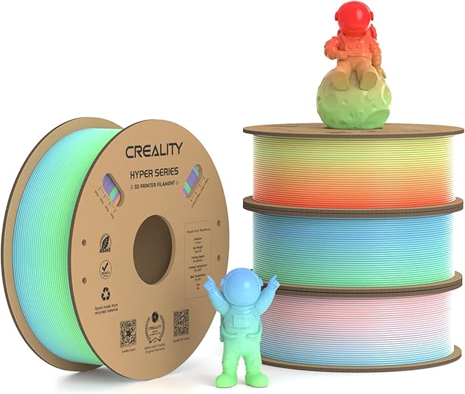Creality Hyper PLA Filament 1.75mm, 30-300mm/s High Speed 3D Printer Filament, Dimensional Accuracy +/-0.02mm, Fit Most FDM 3D Printers, 4 Pack 1kg Spool(2.2lbs), Rainbow by Creality