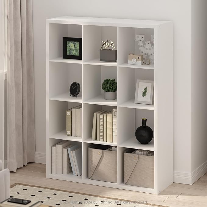 Furinno Simple Cube Storage Organizer, 12-Cube Display Shelf, Open Back Shelving Unit, Storage Shelves, Extra Thick Frame, for Organization and Storage, Living Room, Home Office, White - Image 2