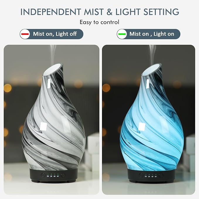 Essential Oil Diffuser Aroma Diffuser- 200 ml Art Glass Ultrasonic Cool Mist Oil Diffuser for Aromatherapy Auto Shut-Off Protection & 7 Colors Changed LED Light for Home Office Decor & Gift (200ml) - Image 2