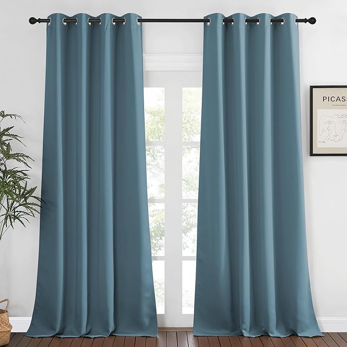 NICETOWN Blackout Room Darkening Window Curtain - Thermal Insulated Solid Grommet Blackout Patio Door Curtain/Drape for Living Room (Smoky Blue, 1 Panel, 52 by 95-inch) by NICETOWN