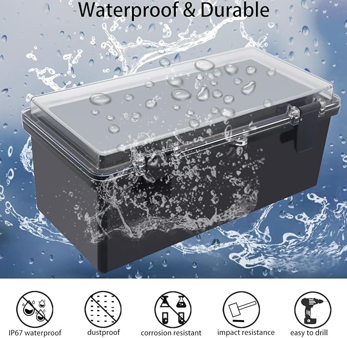 Junction Box, Hinged Black Clear Cover IP67 Waterproof ABS Project Box with Mounting Plate Electrical Box Enclosure with Wall Bracket 10.6 x 5.1 x 4.3inch(270x130x110mm) - Image 2