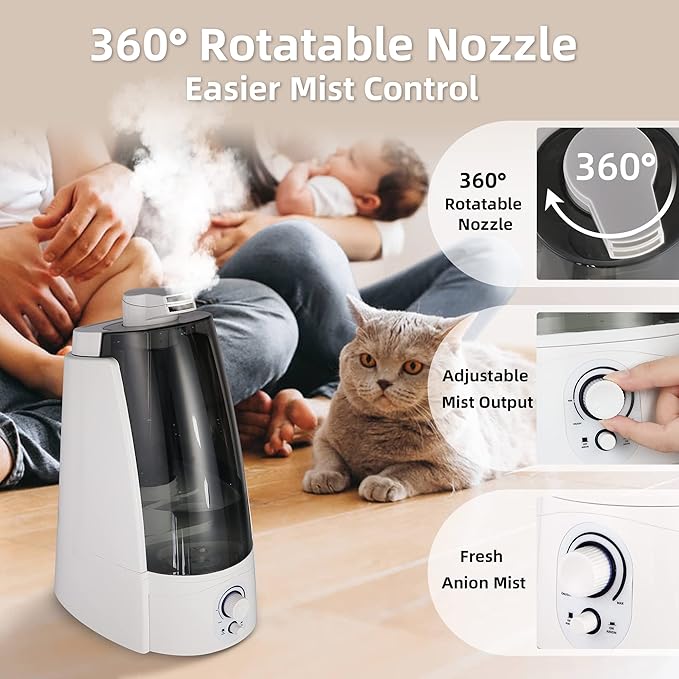 Cool Mist Humidifier for Office & Bedroom, 5L Top Fill Personal Humidifier with Adjustable Mist Mode, 2 Settings, Anion Technology, Ultra Quiet, Auto Shut-Off, Lasts Up to 15 Hours – Black - Image 2