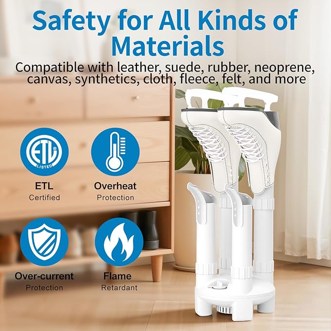 Boot Dryer, Shoe Dryer and Glove Dryer with Timer and Fan, White - Image 3