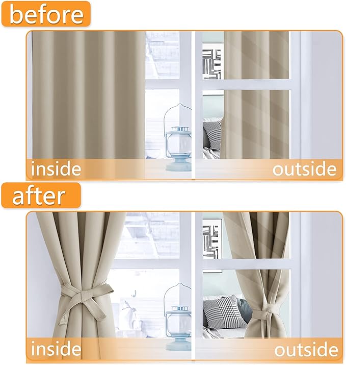 Hiasan RV Blackout Curtains for Bedroom, 52 x 30 Inches Long - Thermal Insulated & Light Blocking Window Curtains for Living Room, 2 Drape Panels Sewn with Tiebacks, Light Beige - Image 5